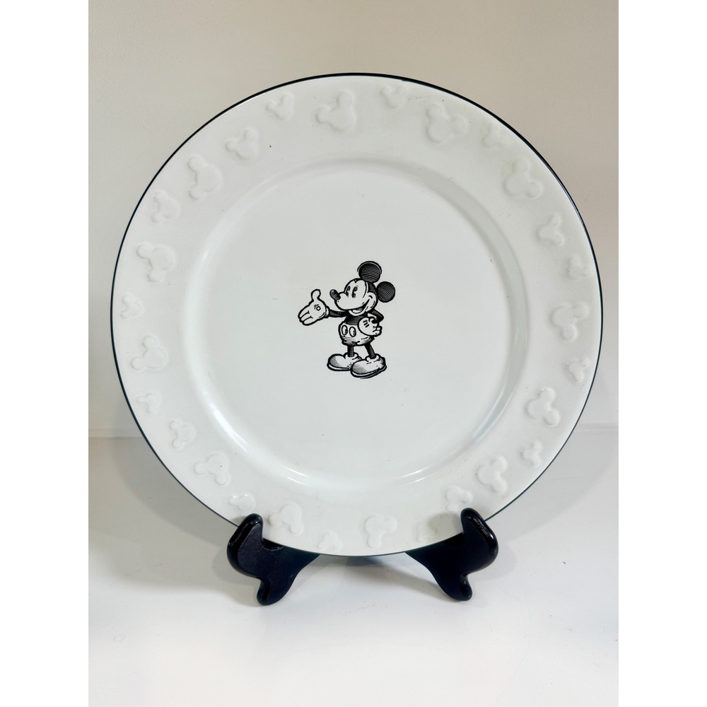Disney Gourmet Mickey Mouse Dinner Plate 11" White Black Embossed Retired NWT